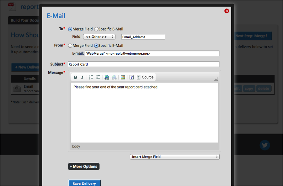 Specify the Merge Field for Emailing